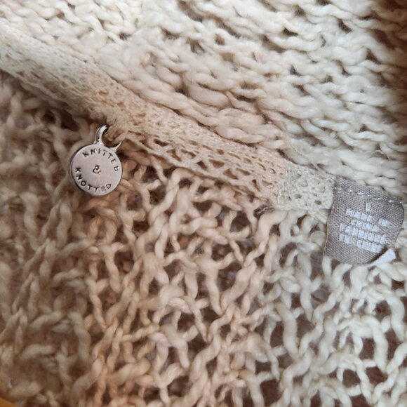 Anthropologie Sirretta Cardigan With Lace Trim Knitted & Knotted Women's Size L - Picture 12 of 16
